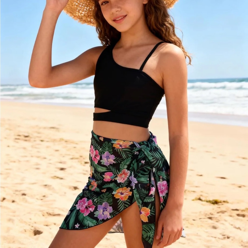 Teen Bathing Suit for Girls Size 14 16 Tropical Floral Adj.Strap Bikini 3 Piece